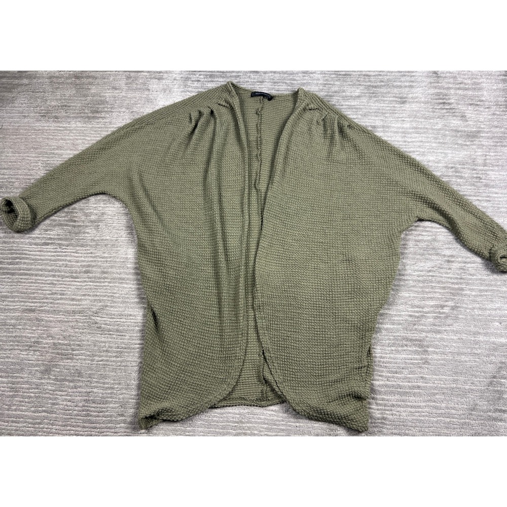 MEROKEETY Cardigan Womens XL Olive Green Waffle Knit Open Front Relaxed Cocoon